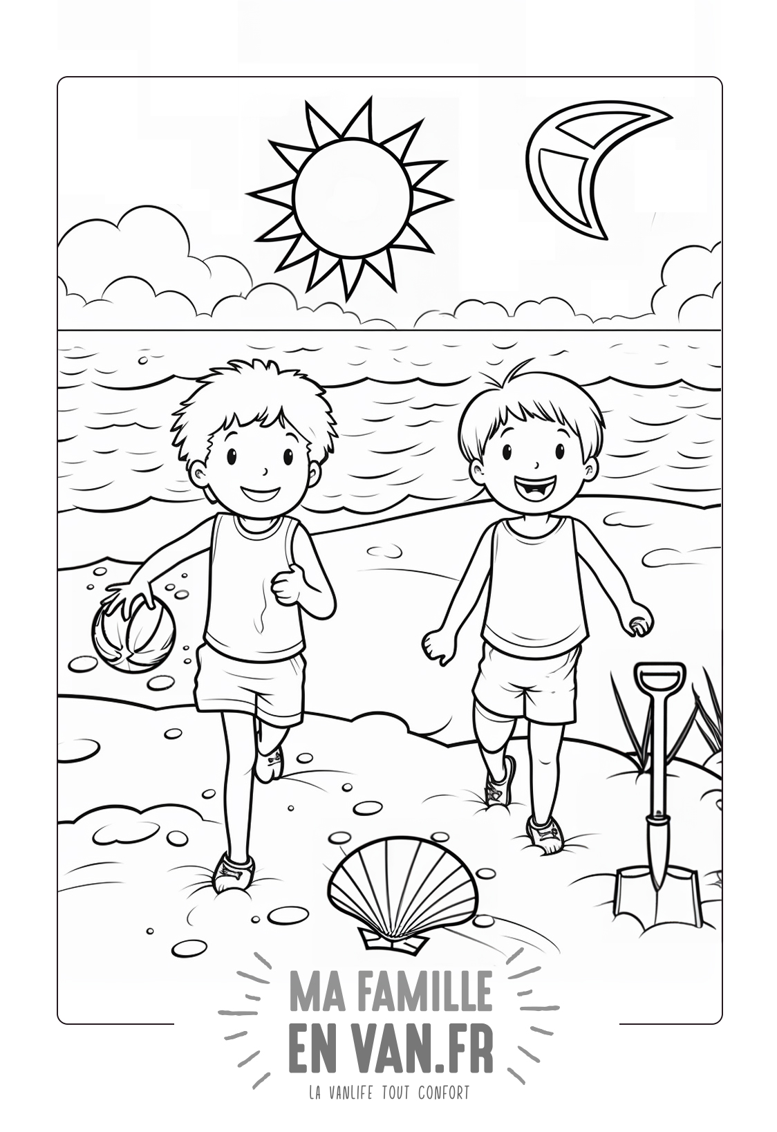 coloriages pour les enfants sur le thème des vacances et de la vanlife