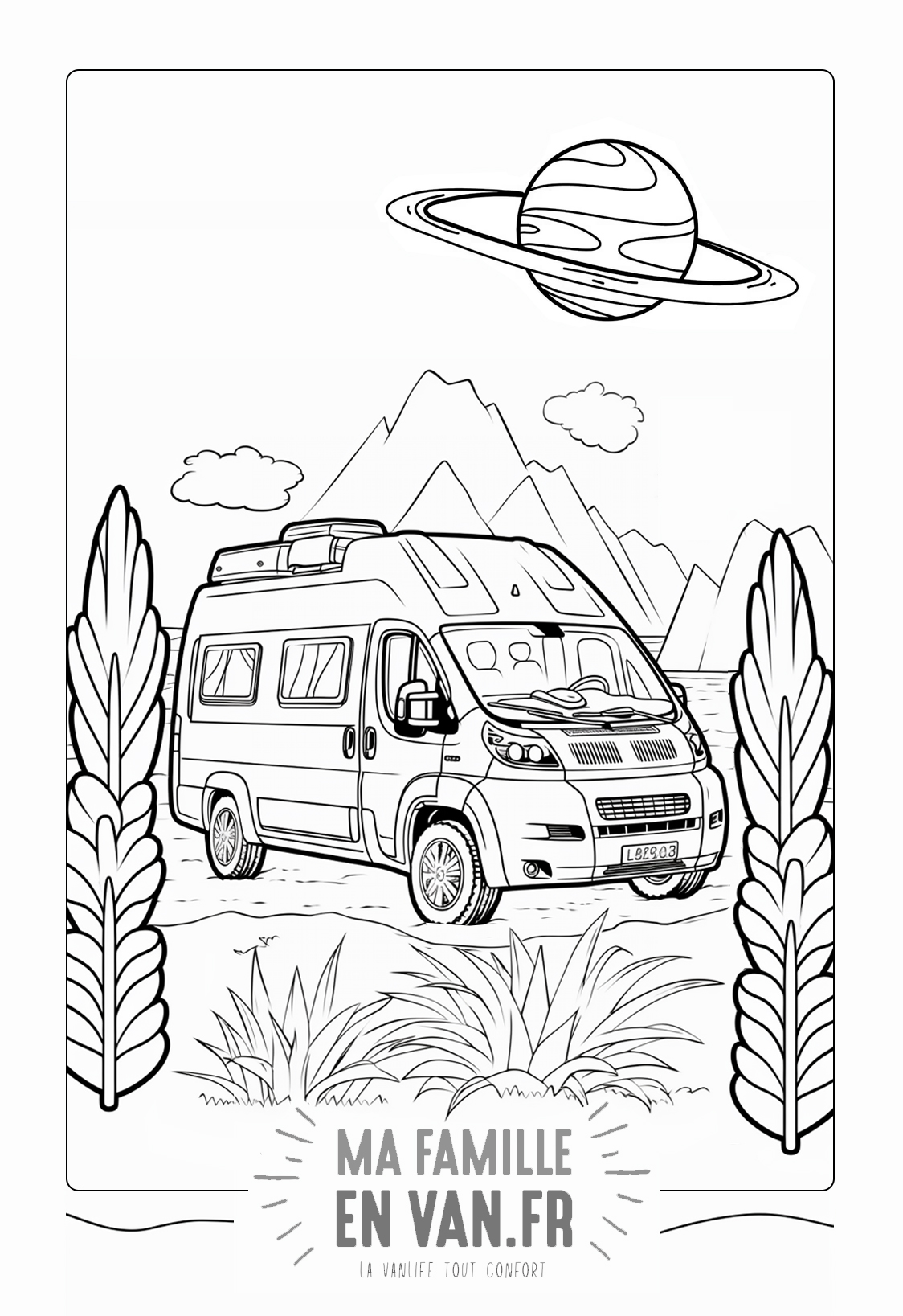 coloriages pour les enfants sur le thème des vacances et de la vanlife