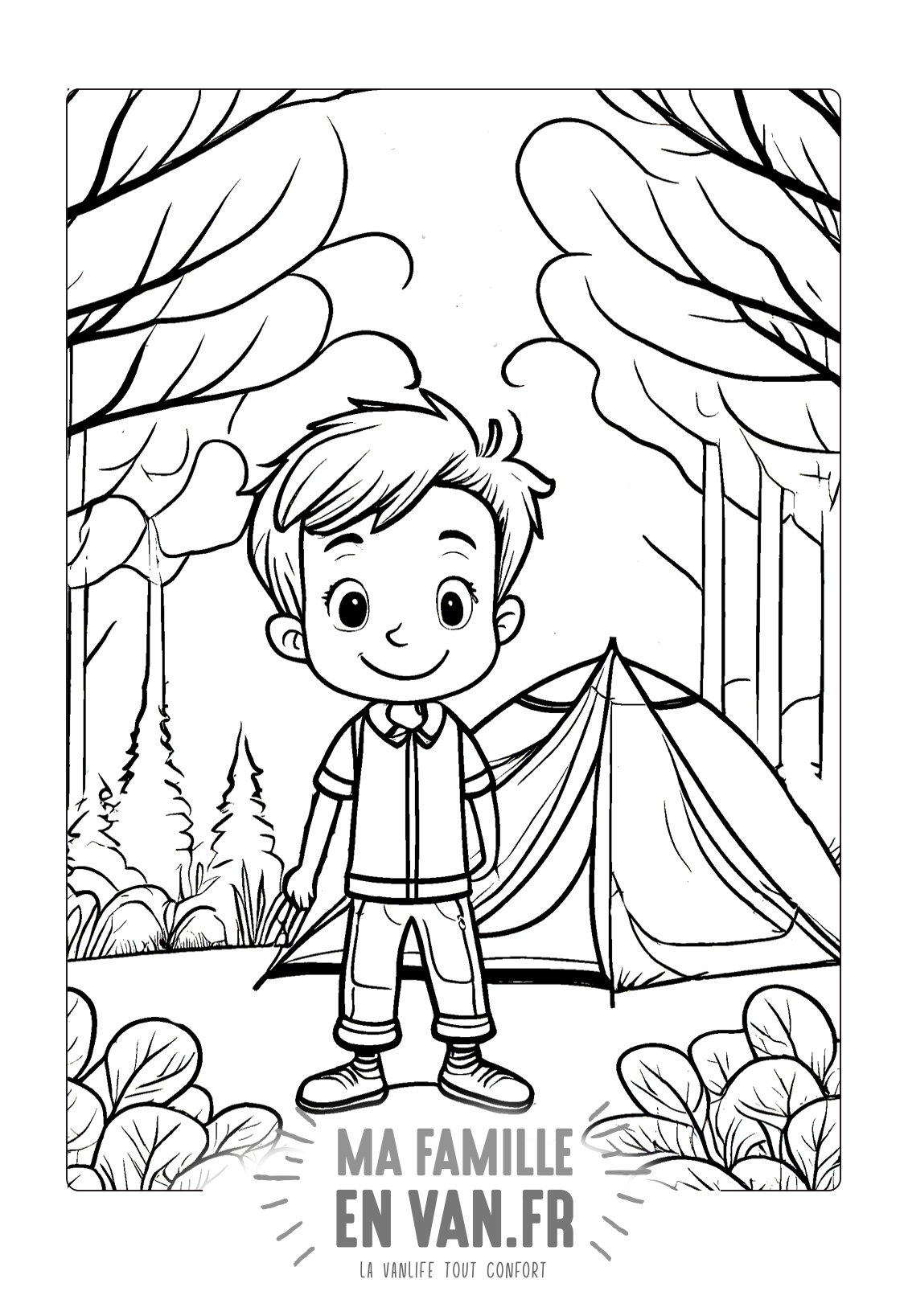 coloriage pour les enfants sur le thème des vacances et de la vanlife