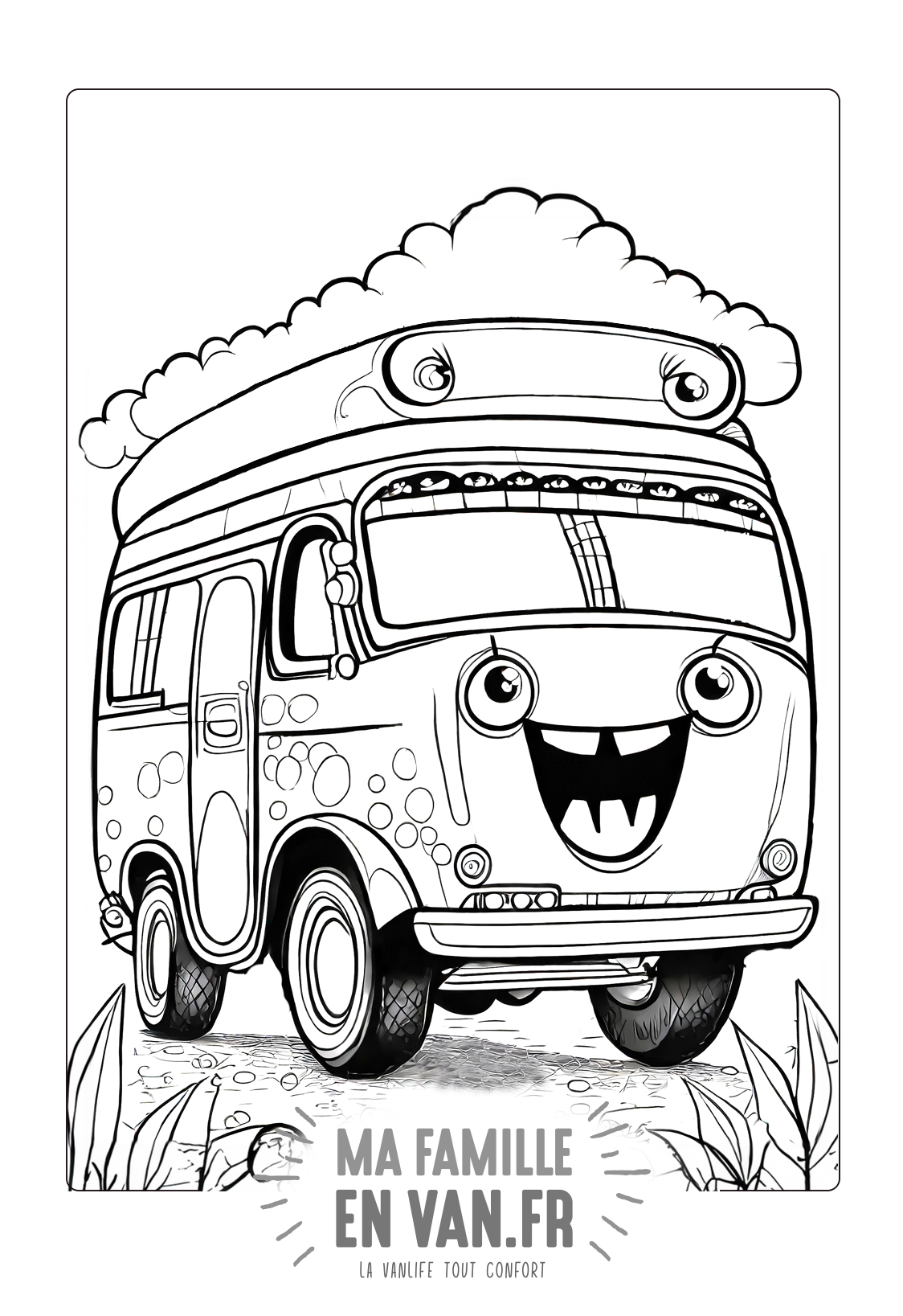 coloriage pour les enfants sur le thème des vacances et de la vanlife